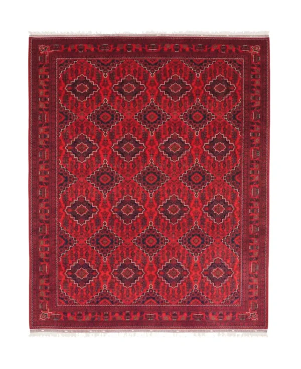 Hand-knotted Khumyab Rug – Afghan Nomad Wool Rug – Boho Vintage Style – Classic Deep Red Elegance
