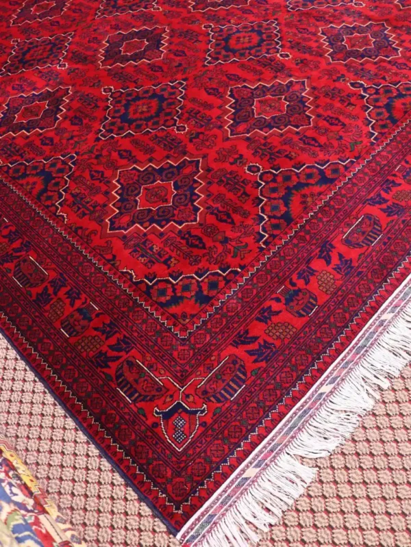 Hand-knotted Khumyab Rug – Afghan Nomad Wool Rug – Boho Vintage Style – Classic Deep Red Elegance