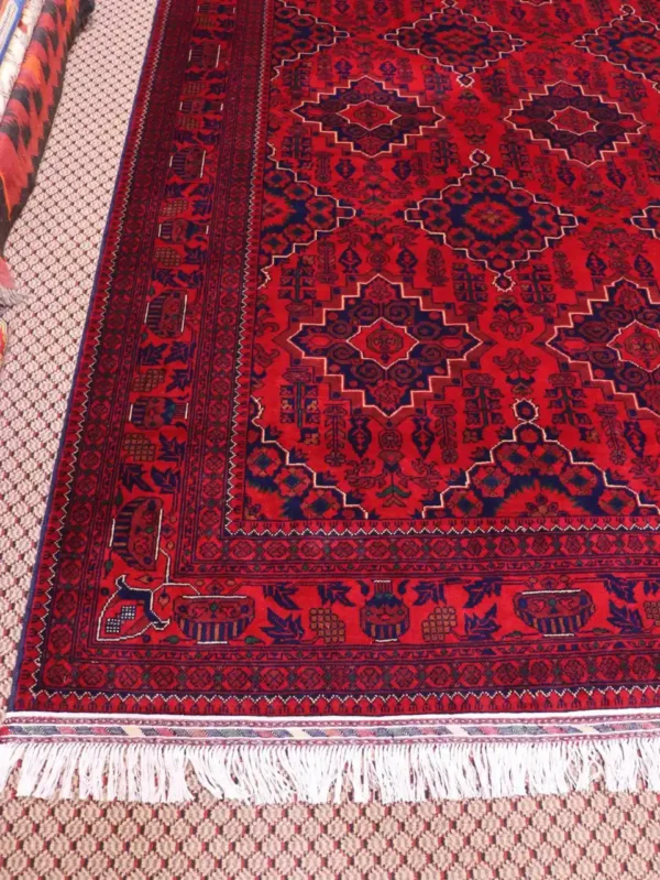 Hand-knotted Khumyab Rug – Afghan Nomad Wool Rug – Boho Vintage Style – Classic Deep Red Elegance