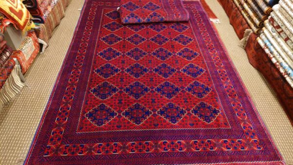 Authentic Afghan Hand-Knotted Rug | Zeerhaki Design with Geometric ‘Gul’ Pattern