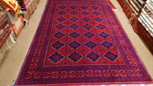 Authentic Afghan Hand-Knotted Rug | Zeerhaki Design with Geometric ‘Gul’ Pattern